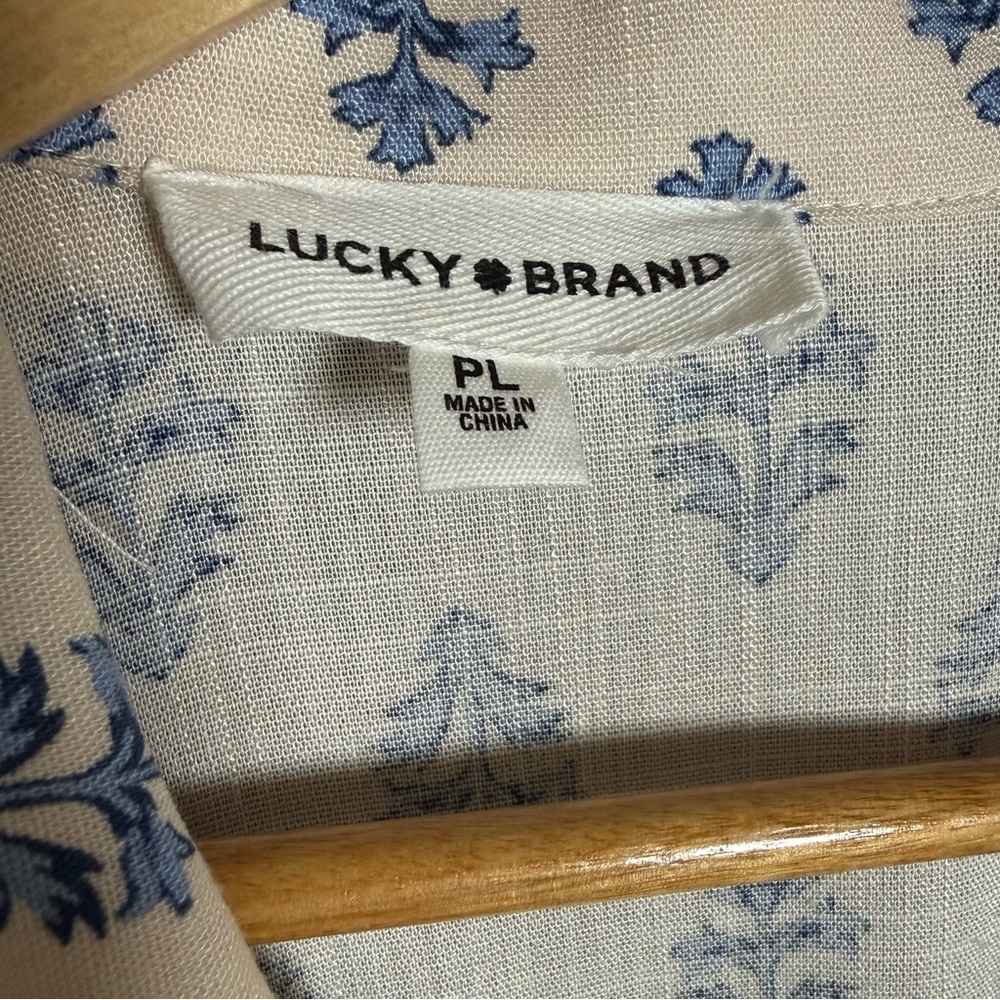 Lucky Brand Cream Maxi Dress with Blue Floral Border - Picture 4 of 8